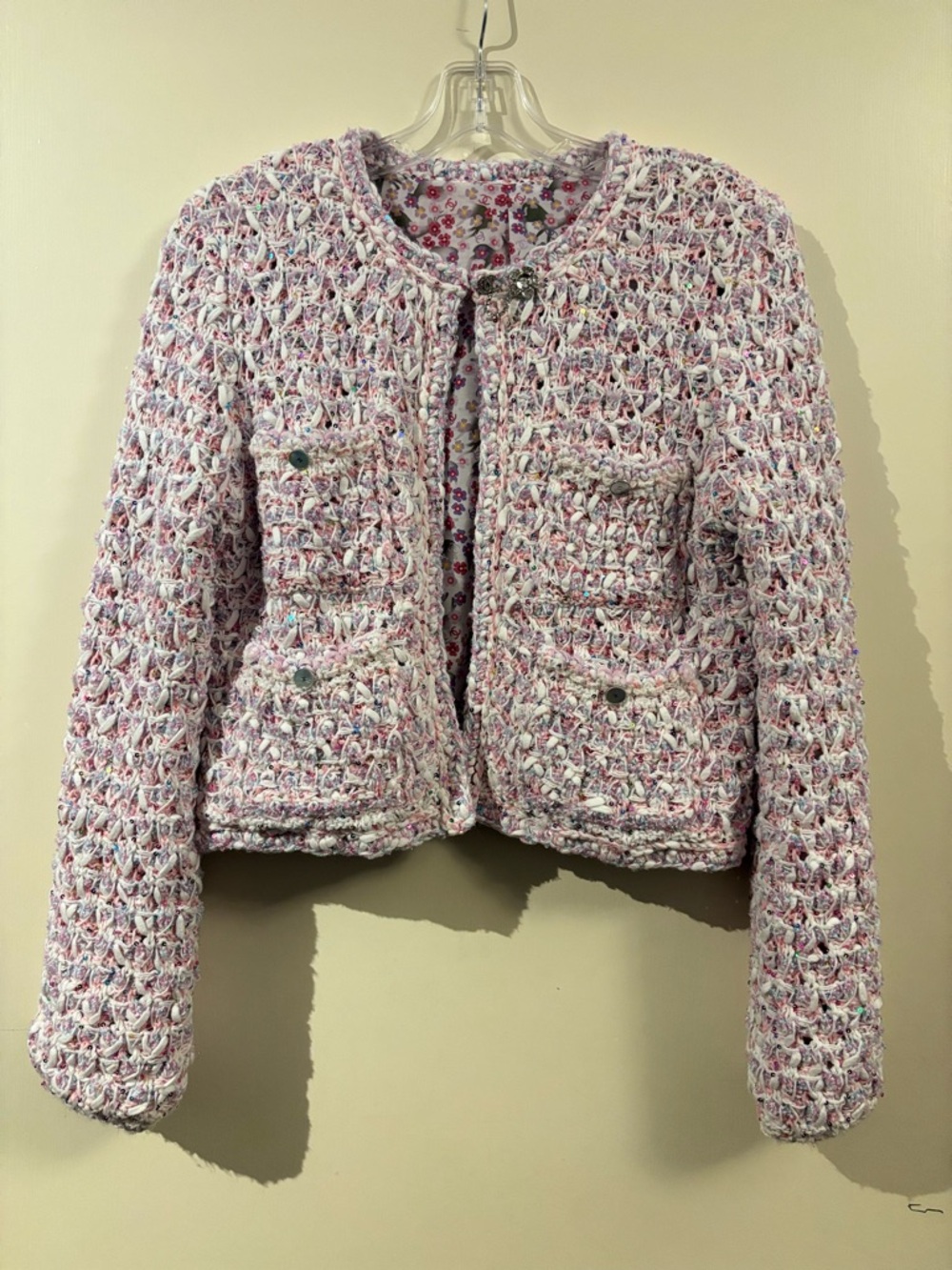 NWOT CHANEL SAMPLE Textured Woven with sequins Jacket in Pastels Sz 40